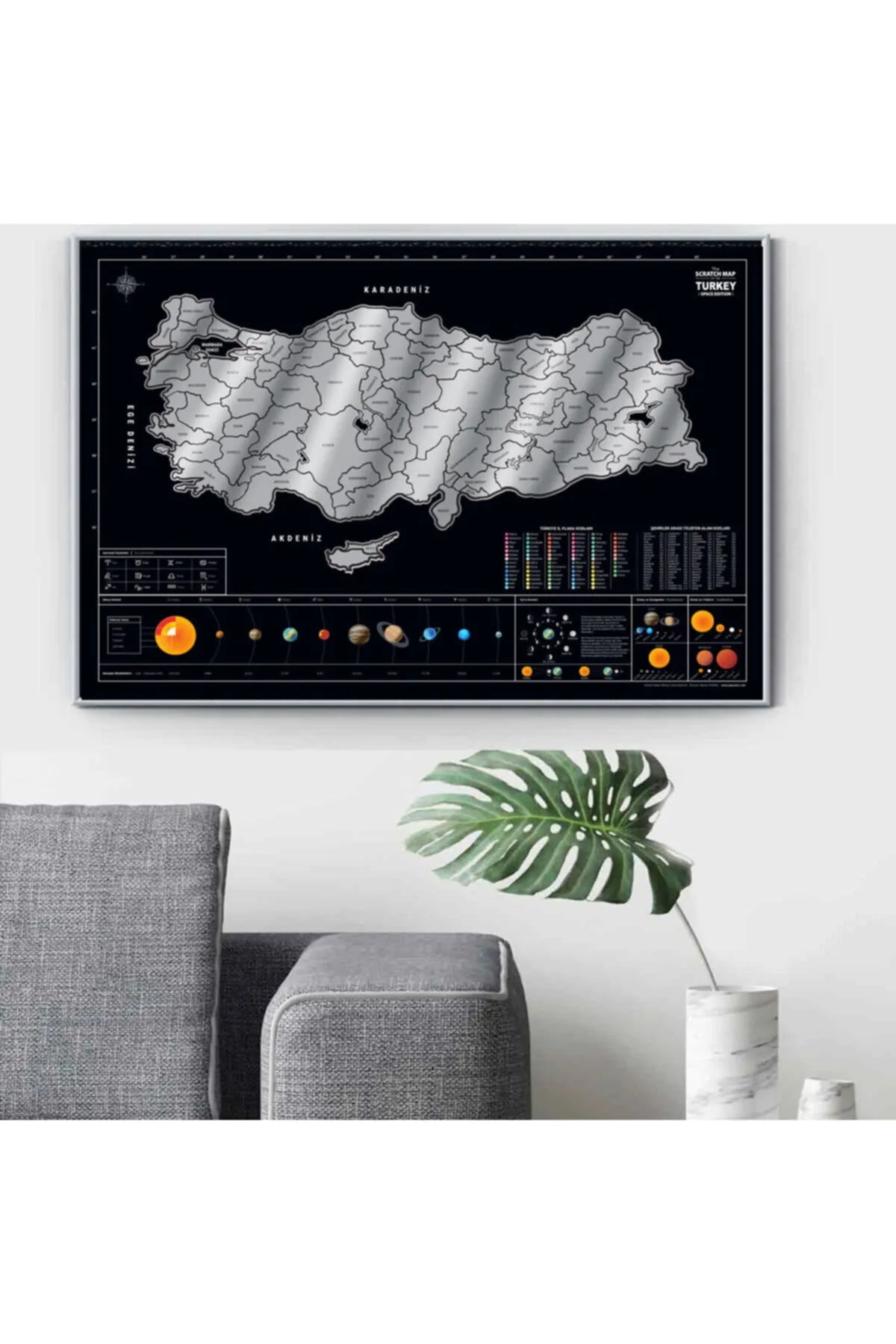 Eğitici Öğretici Metalik Scratch Map Türkiye Haritası Güneş Sistemli İl Plakalı Alan Kodlu XL