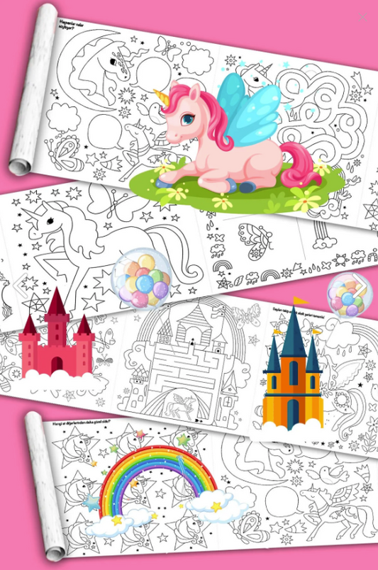 Unicorn Magic Tek Boynuzlu At Dev Boyama Kağıdı Boyama Rulosu Büyük Boy 5 Metre