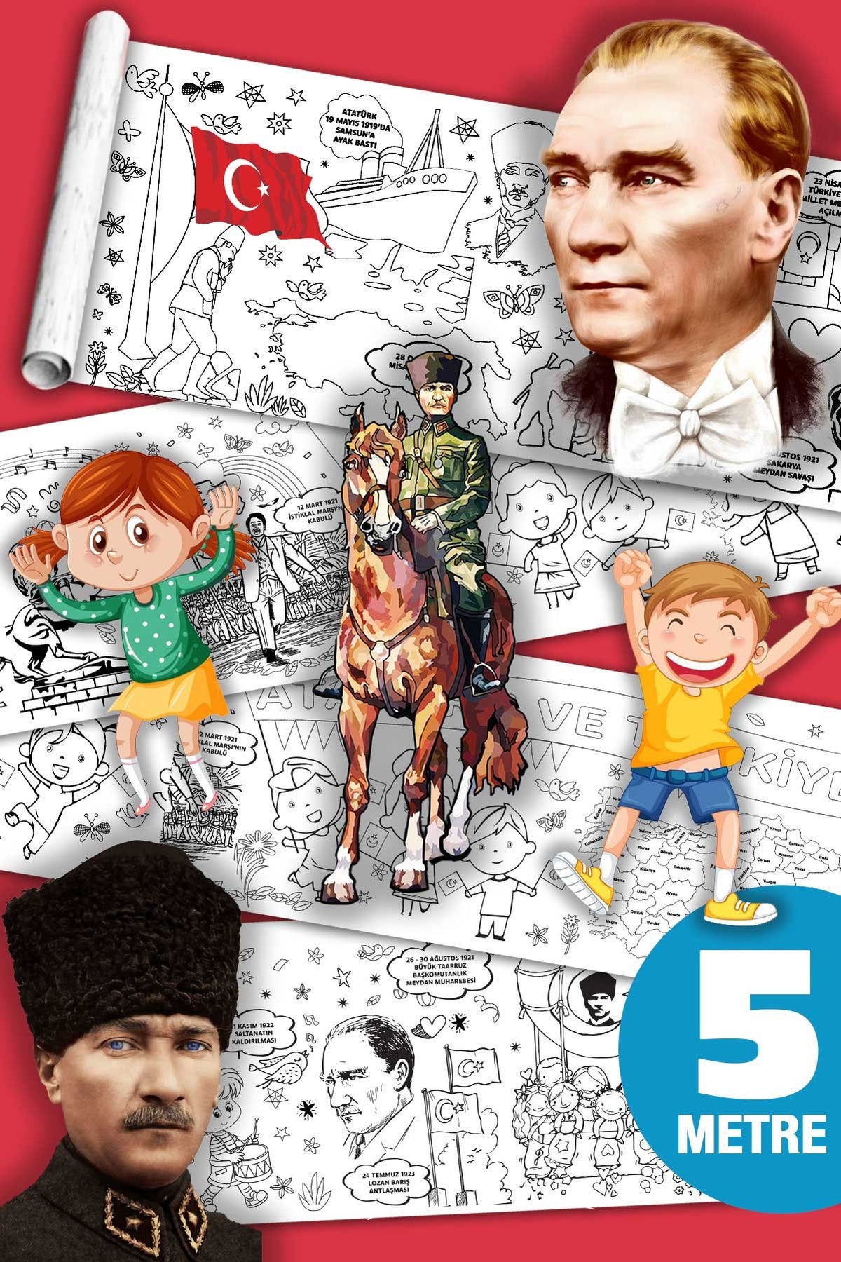 Atatürk, Milli Bayramlar, Kahramanlık Dev Boyama Kağıdı Boyama Rulosu Büyük Boy 5 Metre