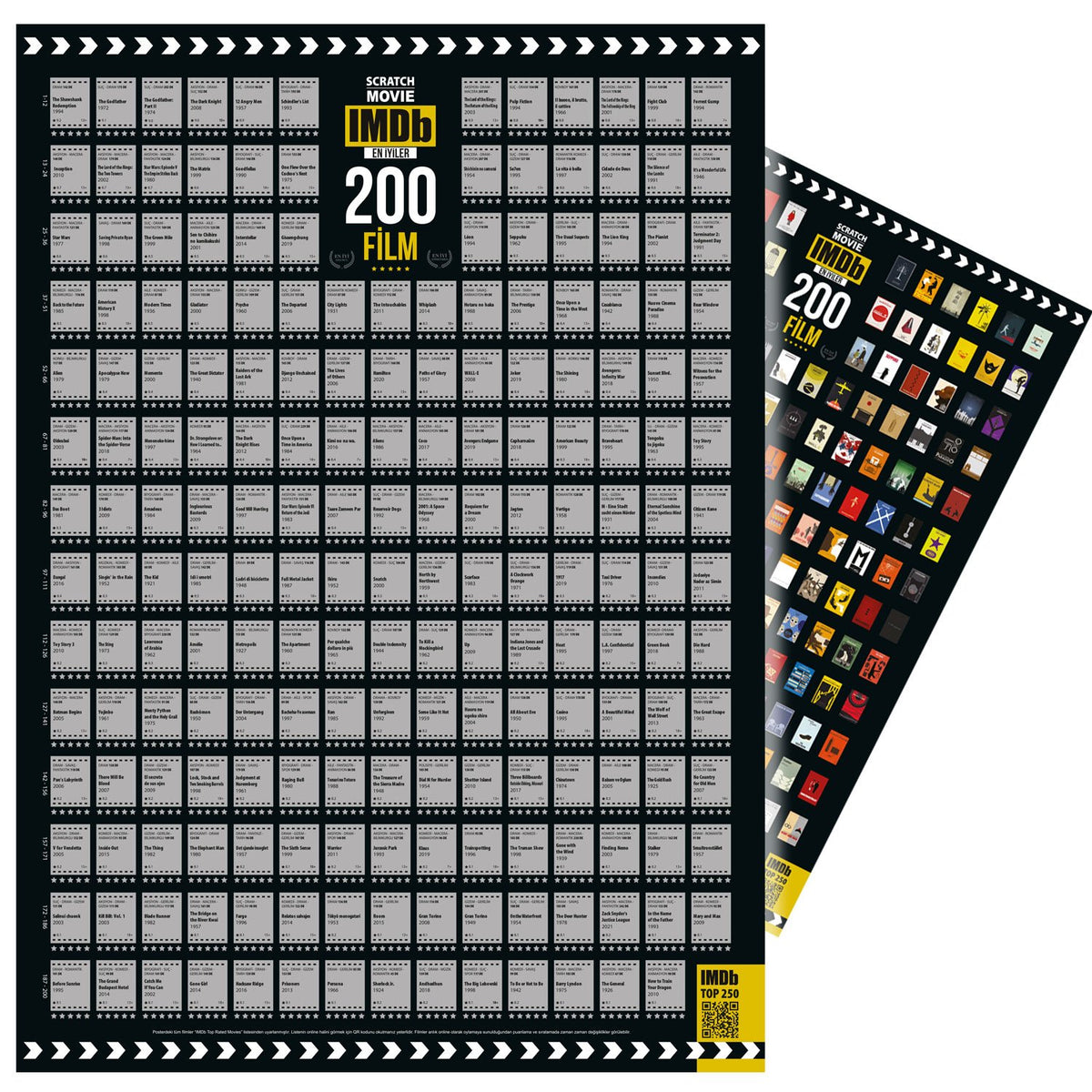 IMDB 200 Kazı İzle Kazınabilir En İyi 200 Film Posteri Tüm Zamanların En İyileri Dev Boy XL