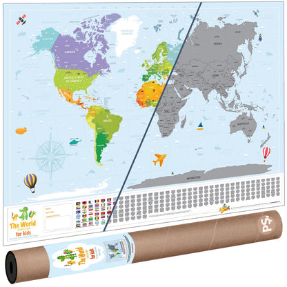 Scratch Map Kids Eyaletli Kazınabilir Çocuk Dünya Haritası En Büyük Boy 70×100 Türkiye’de Tek