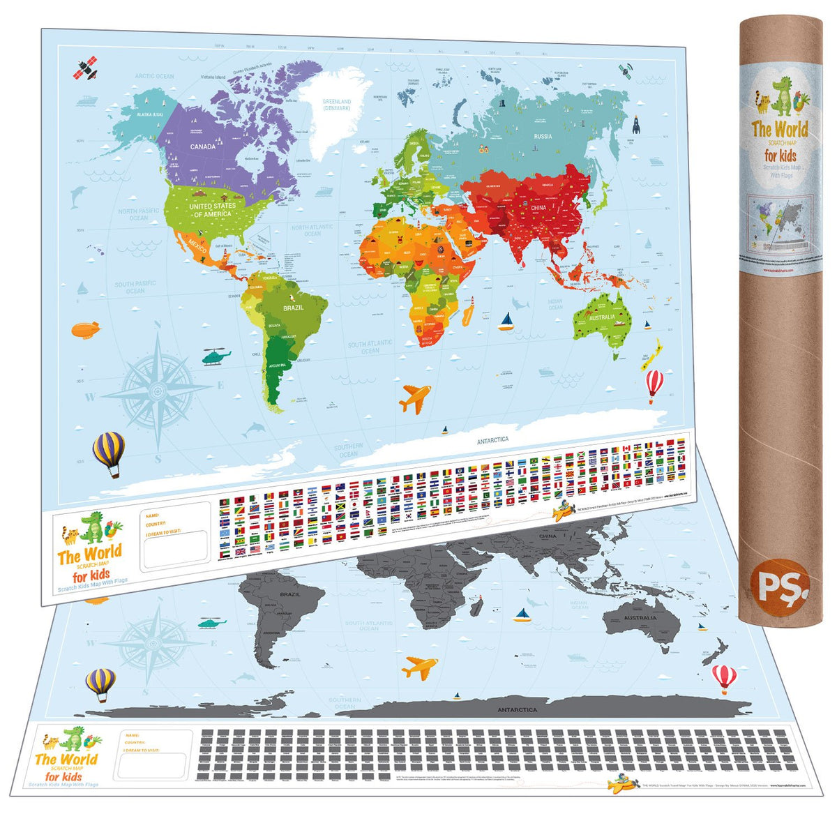 Scratch Map Kids Eyaletli Kazınabilir Çocuk Dünya Haritası En Büyük Boy 70×100 Türkiye’de Tek