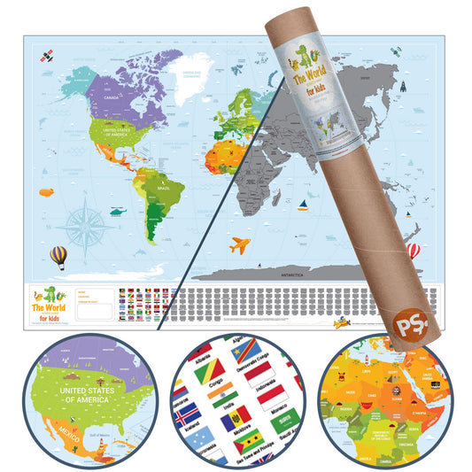 Scratch Map Kids Eyaletli Kazınabilir Çocuk Dünya Haritası En Büyük Boy 70×100 Türkiye’de Tek
