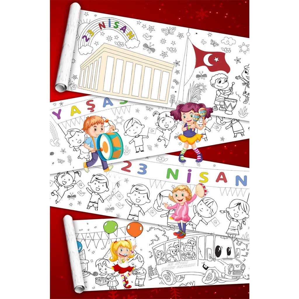 23 Nisan Çocuk Bayramı Dev Boyama Kağıdı Boyama Rulosu Büyük Boy 5 Metre