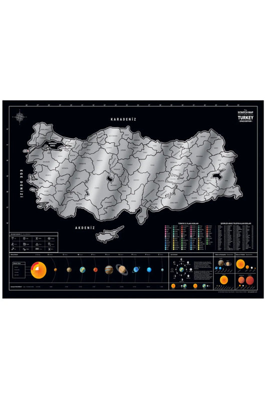 Eğitici Öğretici Metalik Scratch Map Türkiye Haritası Güneş Sistemli İl Plakalı Alan Kodlu XL