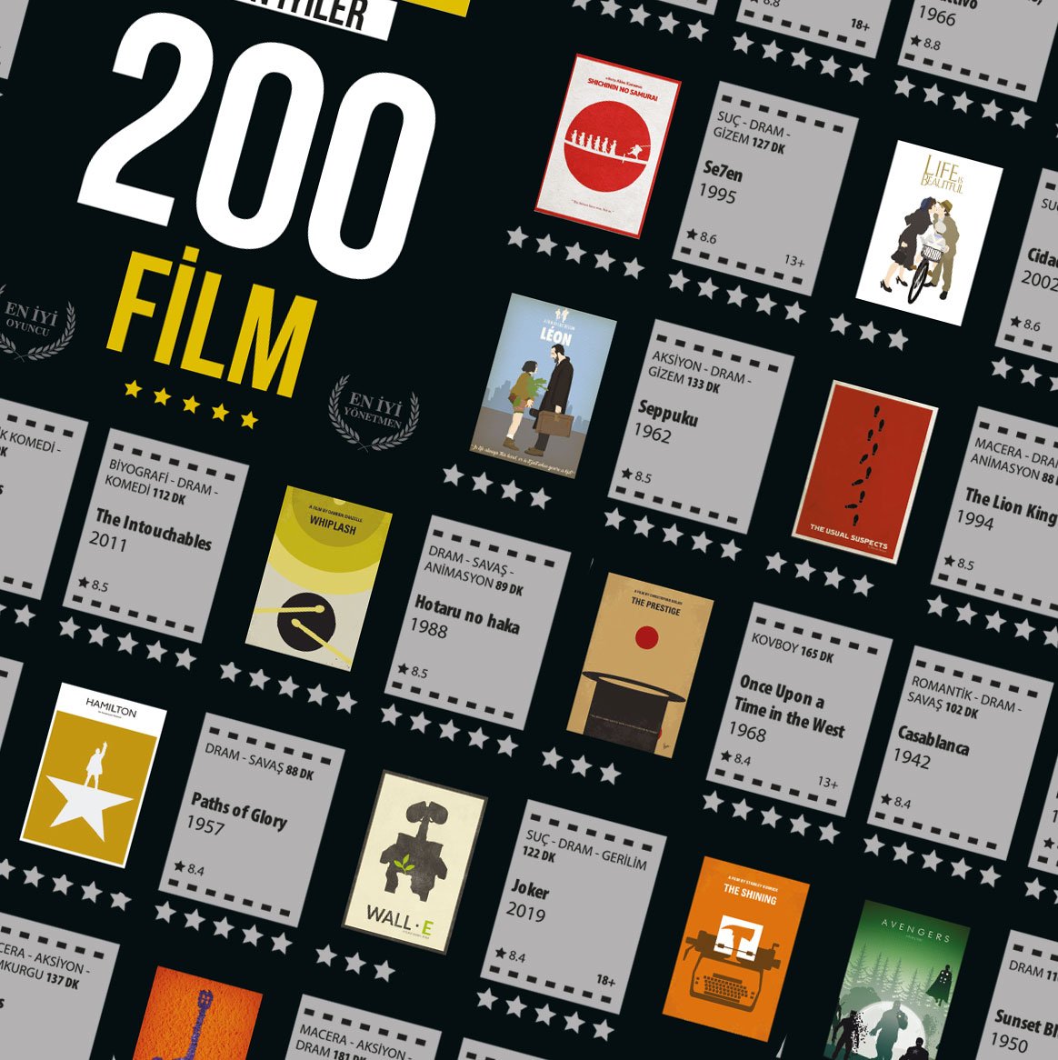 IMDB 200 Kazı İzle Kazınabilir En İyi 200 Film Posteri Tüm Zamanların En İyileri Dev Boy XL