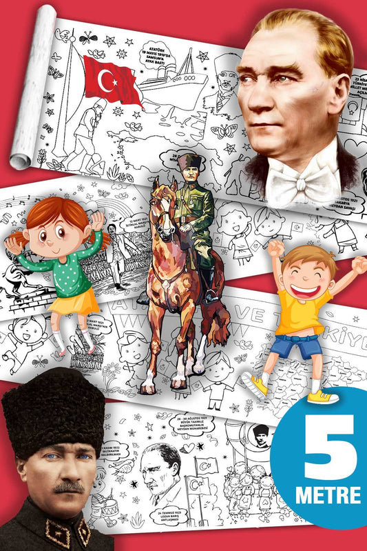 Atatürk, Milli Bayramlar, Kahramanlık Dev Boyama Kağıdı Boyama Rulosu Büyük Boy 5 Metre