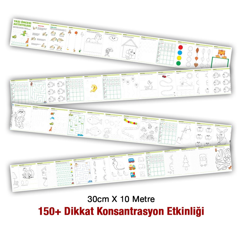 Kalem Tutma Anaokulu Yazı Öncesi Etkinlik Rulosu 150+ Egzersiz Büyük Boy Toplam 10 Metre