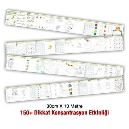 Kalem Tutma Anaokulu Yazı Öncesi Etkinlik Rulosu 150+ Egzersiz Büyük Boy Toplam 10 Metre