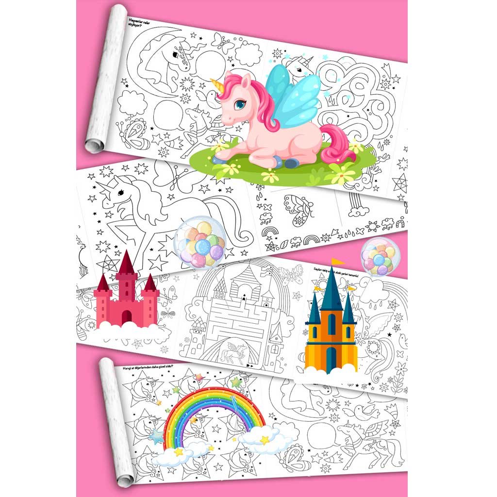 Unicorn Magic Tek Boynuzlu At Dev Boyama Kağıdı Boyama Rulosu Büyük Boy 5 Metre