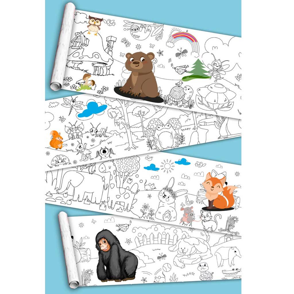 Sevimli Dostlar Hayvanlar Alemi Dev Boyama Kağıdı Boyama Rulosu Büyük Boy 5 Metre